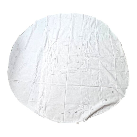 Round White Embroidered Cotton Tablecloth 64" Vintage Square Floral Victorian - Picture 5 of 5